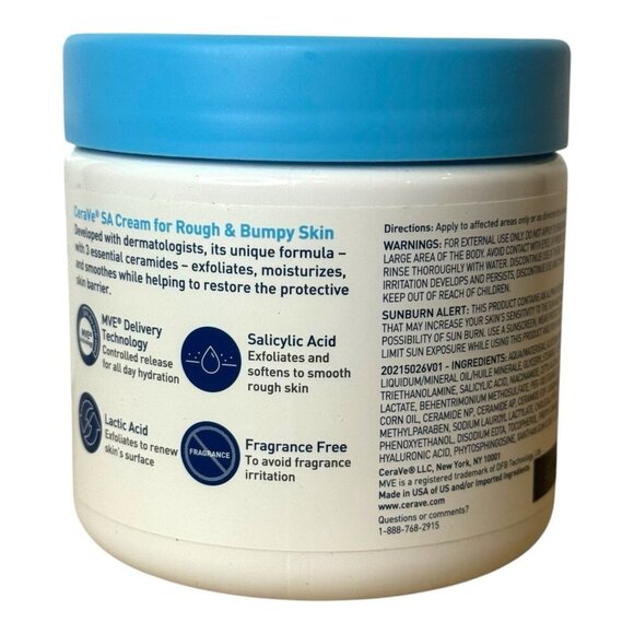 16 Oz CeraVe SA SMOOTHING CREAM for Dry, Rough, Bumpy Skin With Ceramides - Picture 2 of 4